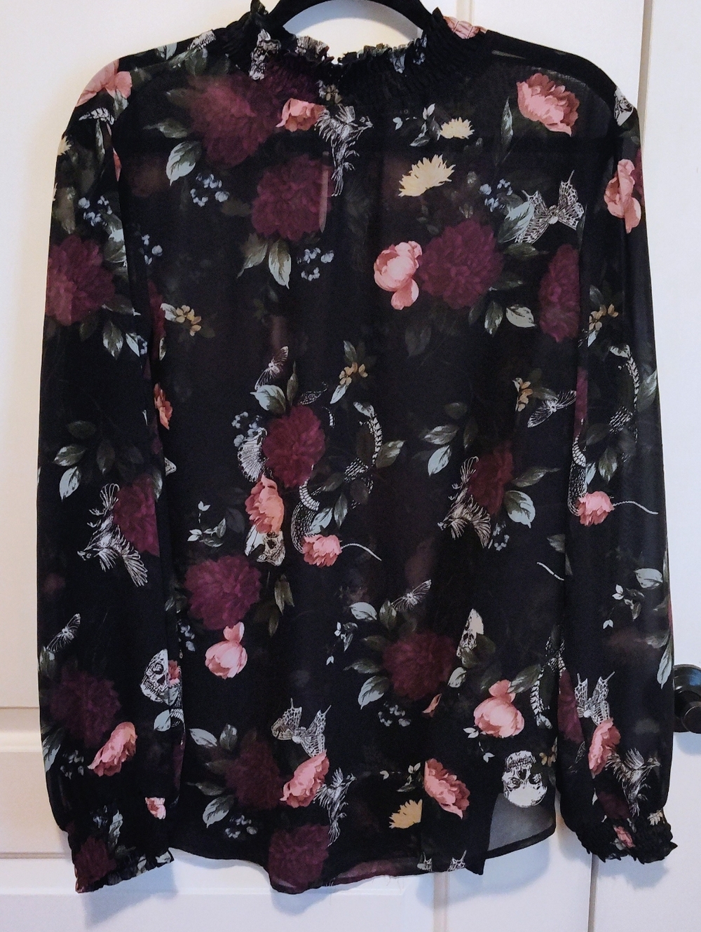 torrid Black Sheer Blouse with Pink and Plum Floral Print
